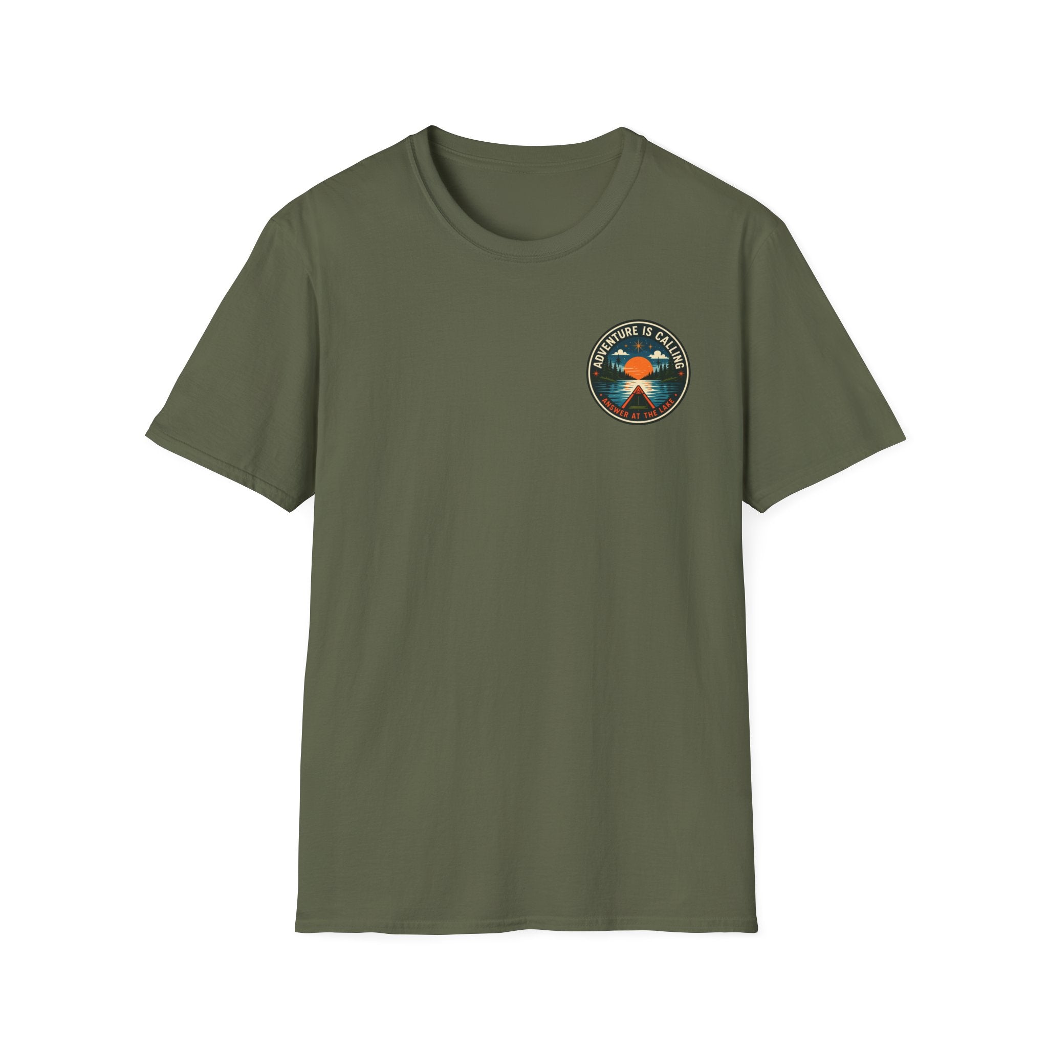 Adventure Is Calling Answer At The Lake Graphic Badge Tee