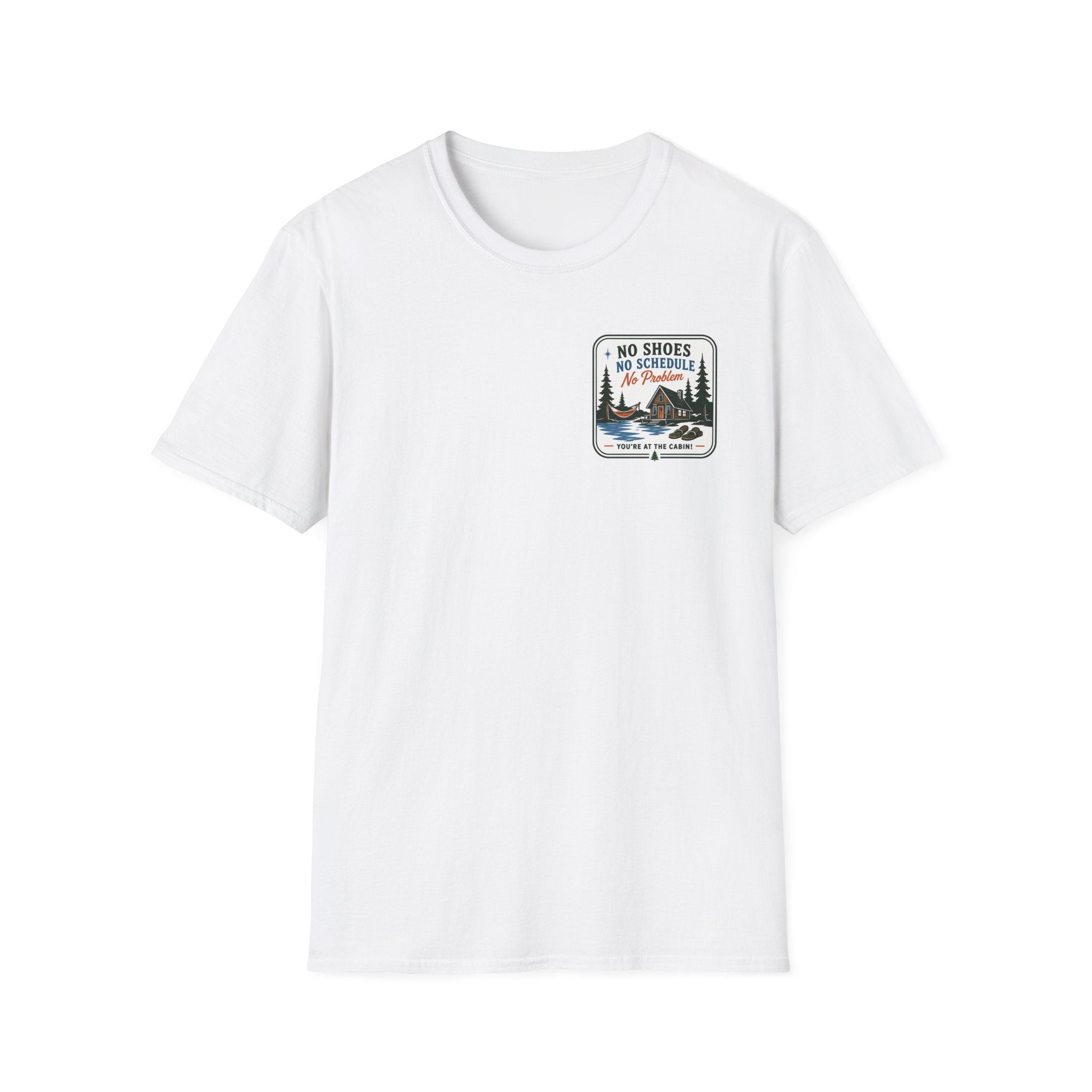 No Shoes, No Schedule, No Problems Graphic Badge Tee