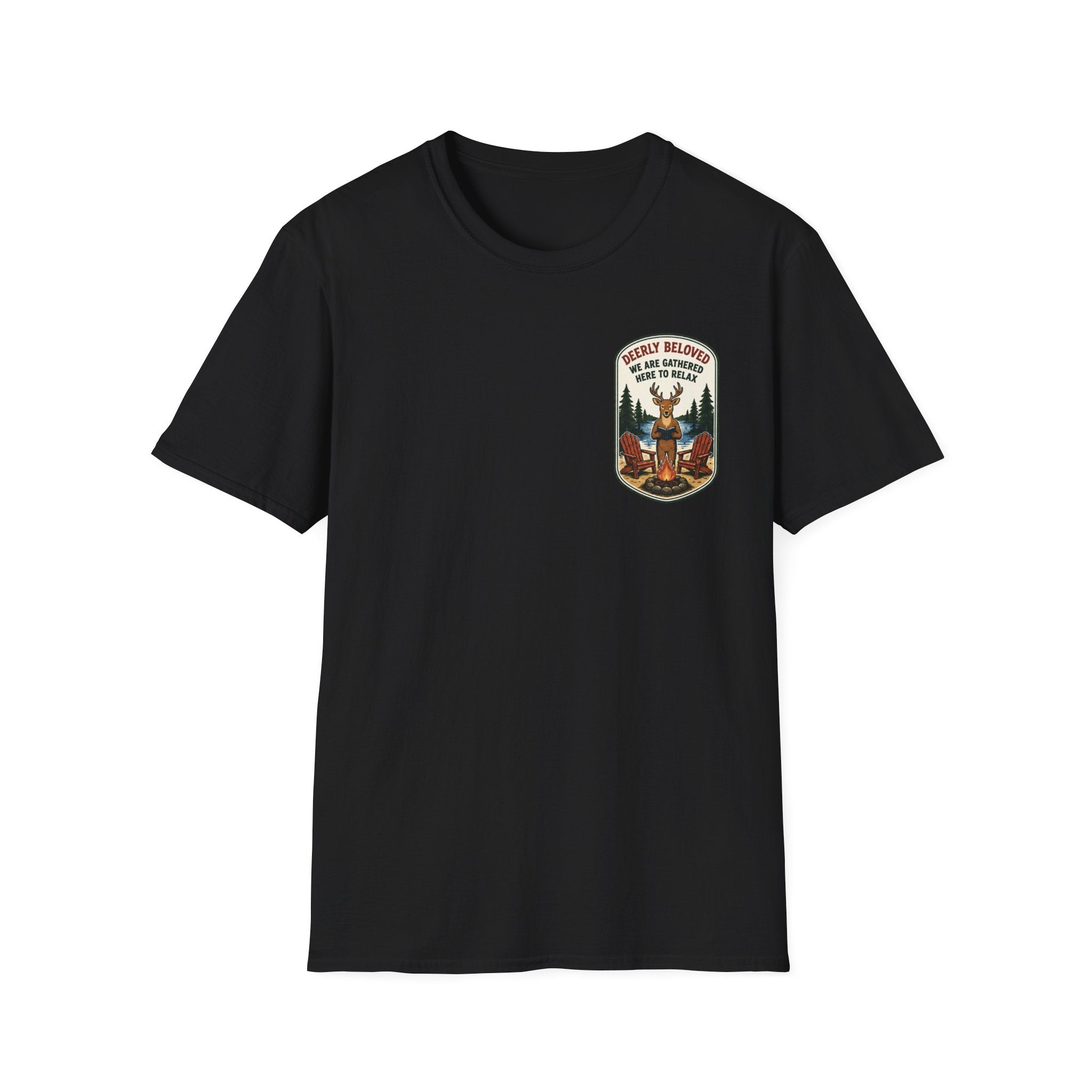 Deerly Beloved We Are Gathered Here to Relax Graphic Badge Tee