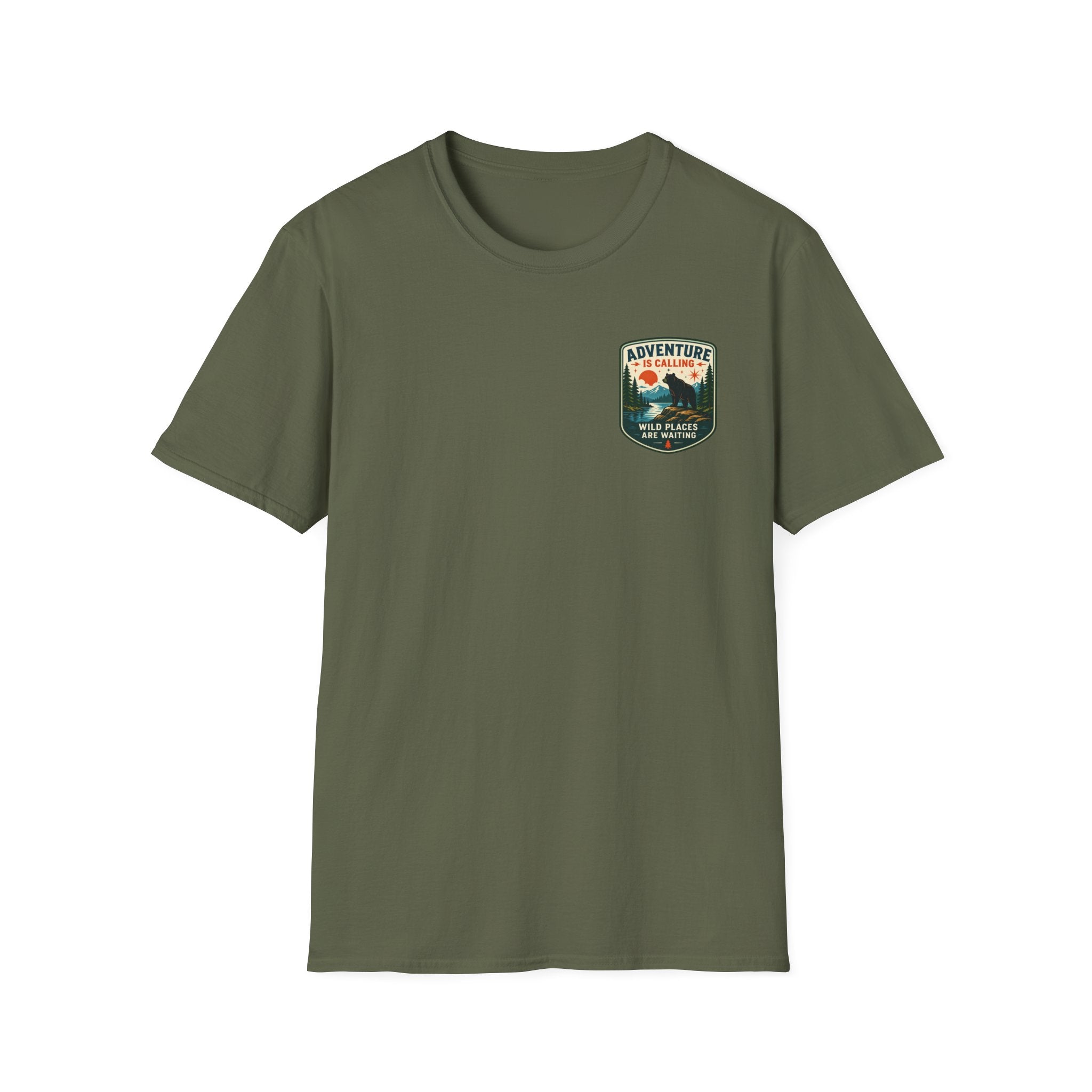 Adventure Is Calling Wild Places Are Waiting Graphic Badge Tee