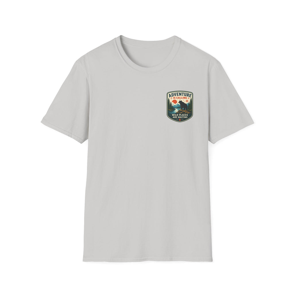 Adventure Is Calling Wild Places Are Waiting Graphic Badge Tee