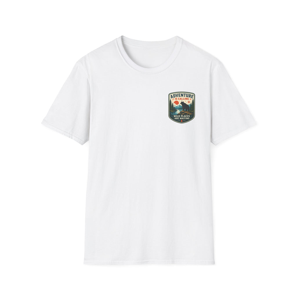 Adventure Is Calling Wild Places Are Waiting Graphic Badge Tee