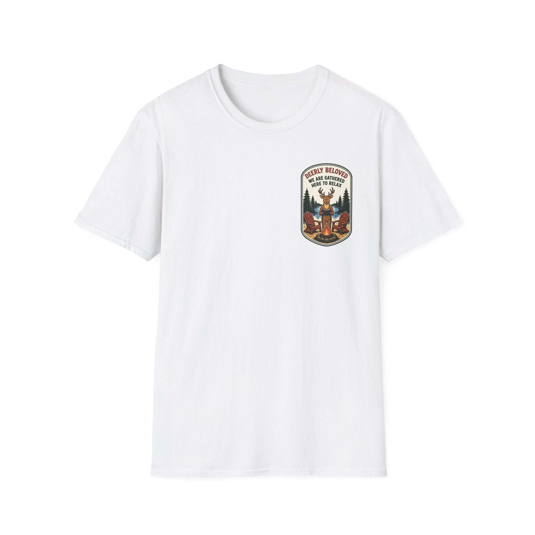 Deerly Beloved We Are Gathered Here to Relax Graphic Badge Tee