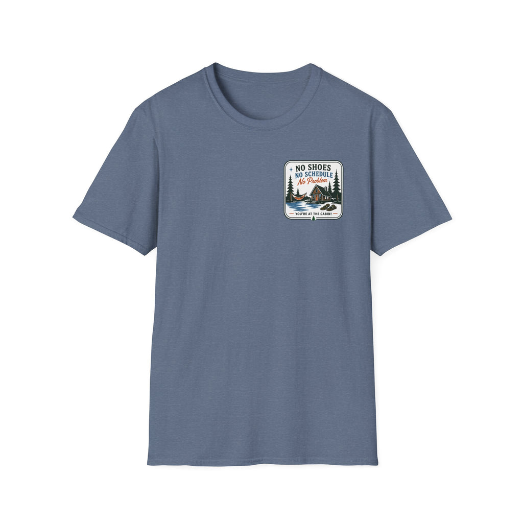 No Shoes, No Schedule, No Problems Graphic Badge Tee