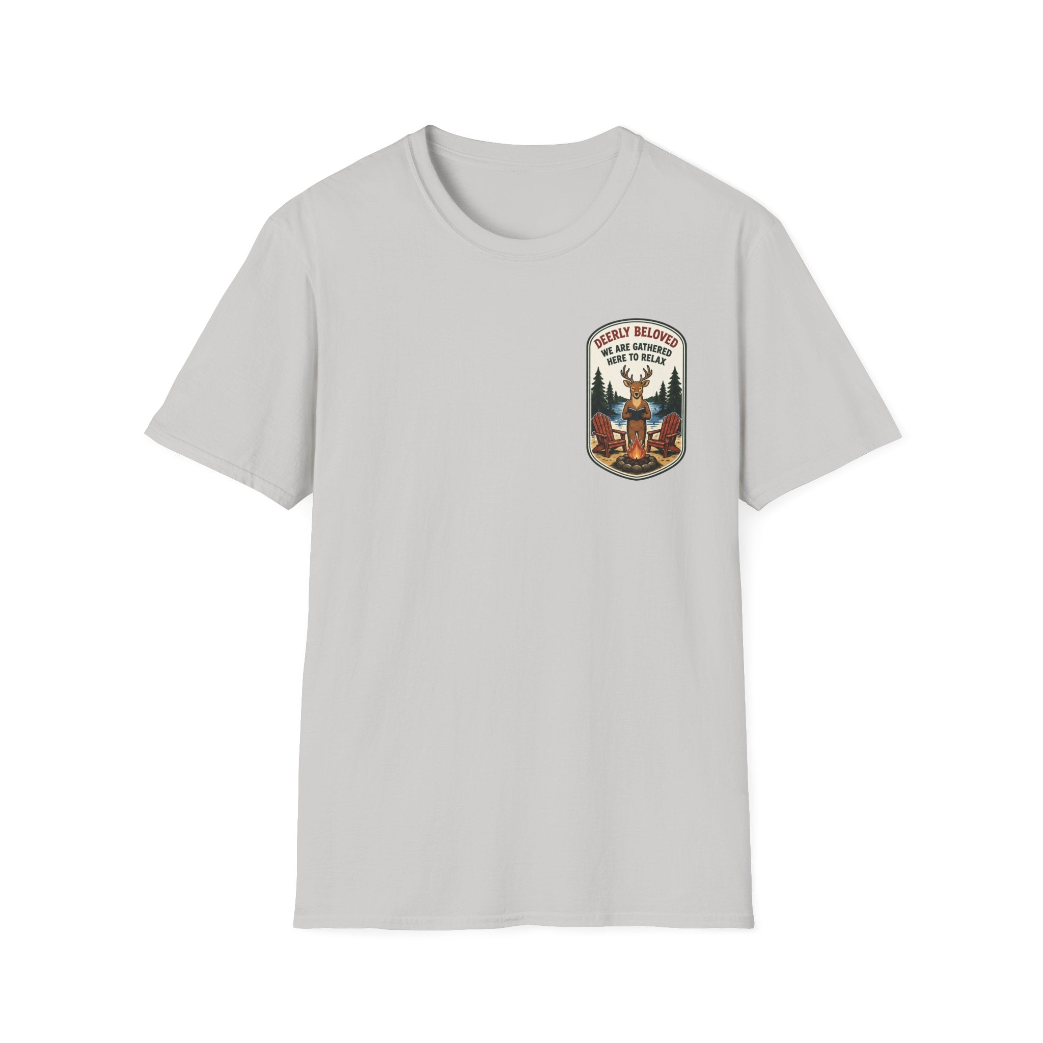 Deerly Beloved We Are Gathered Here to Relax Graphic Badge Tee