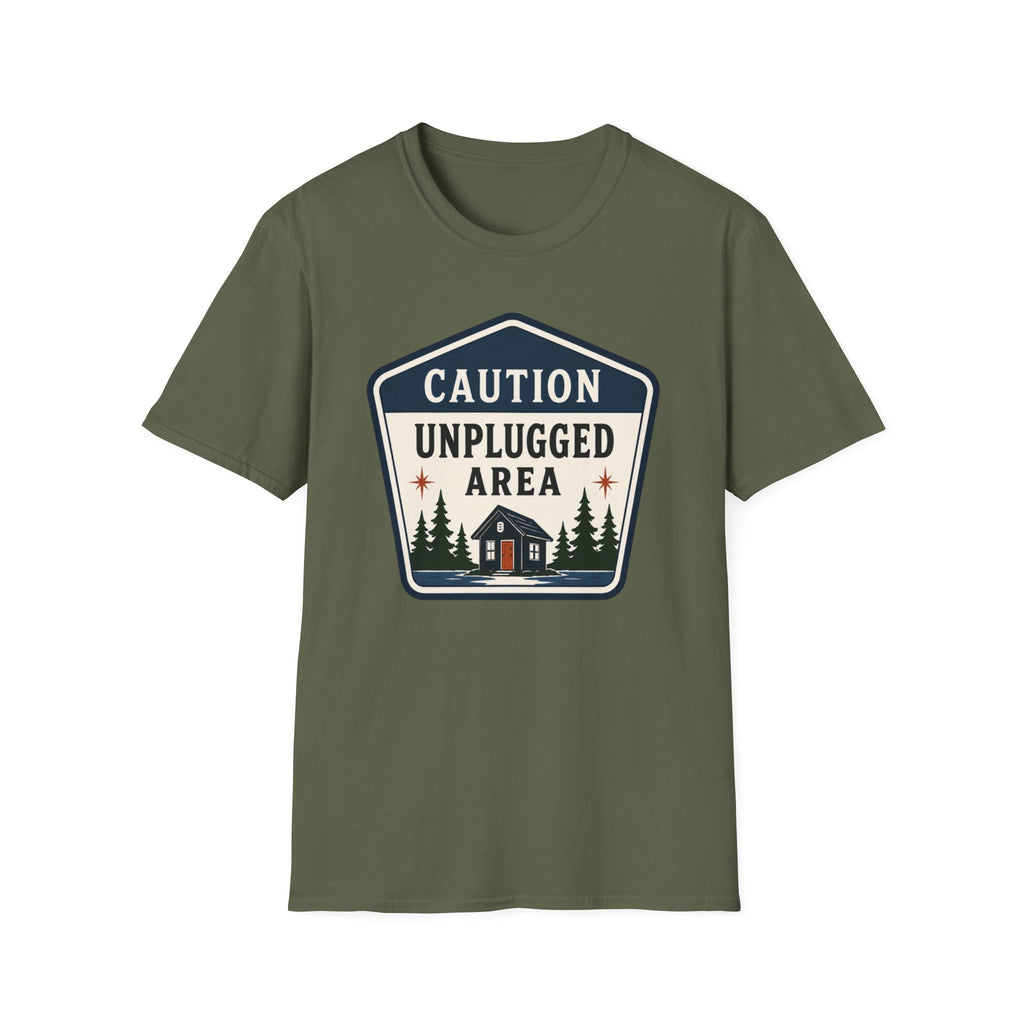 Caution Unplugged Area Graphic Badge Tee