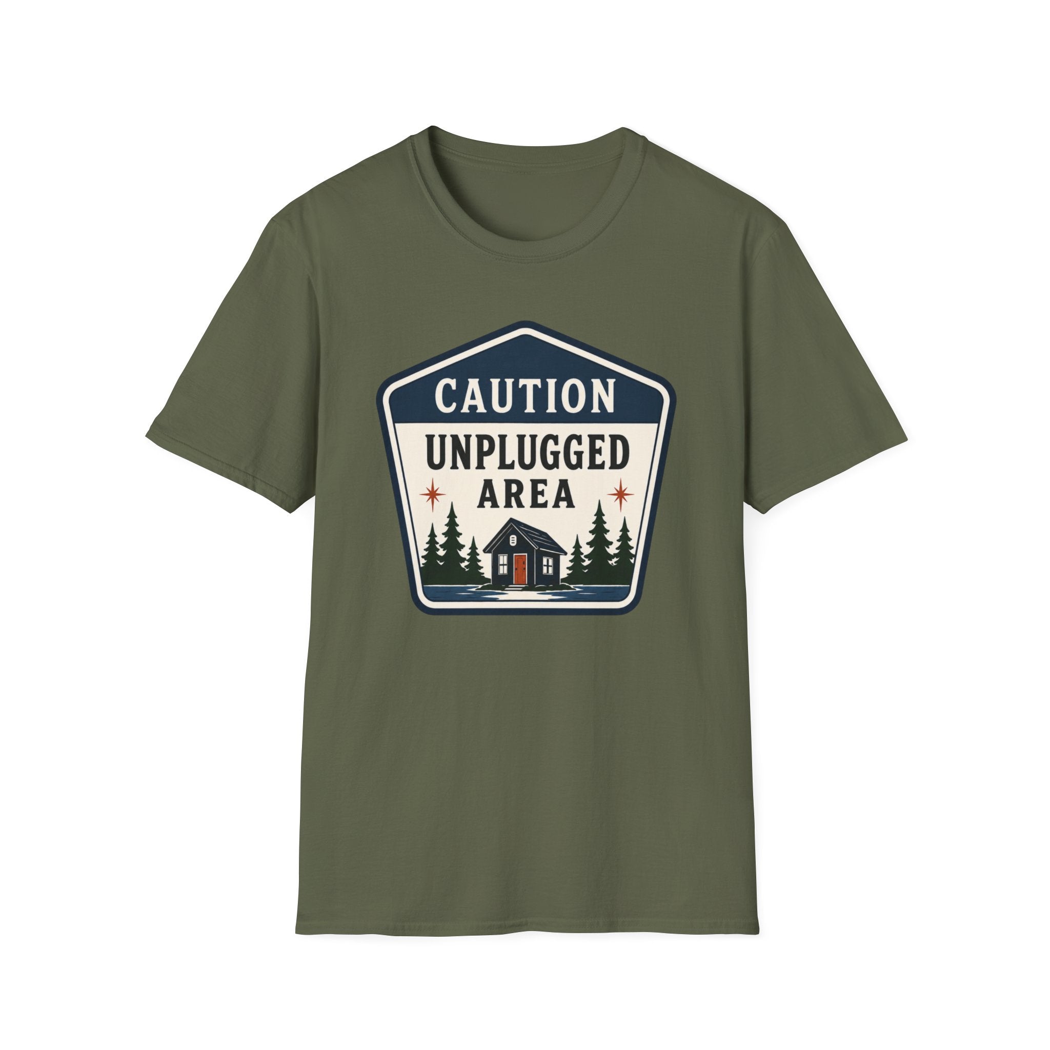 Caution Unplugged Area Graphic Badge Tee
