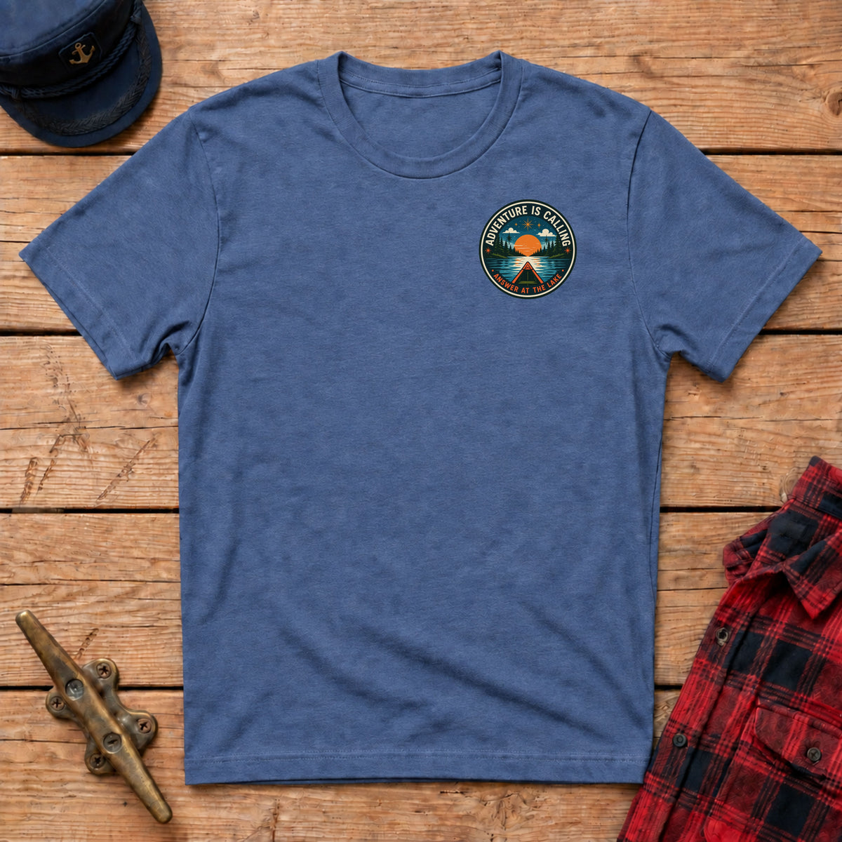 Adventure Is Calling Answer At The Lake Graphic Badge Tee