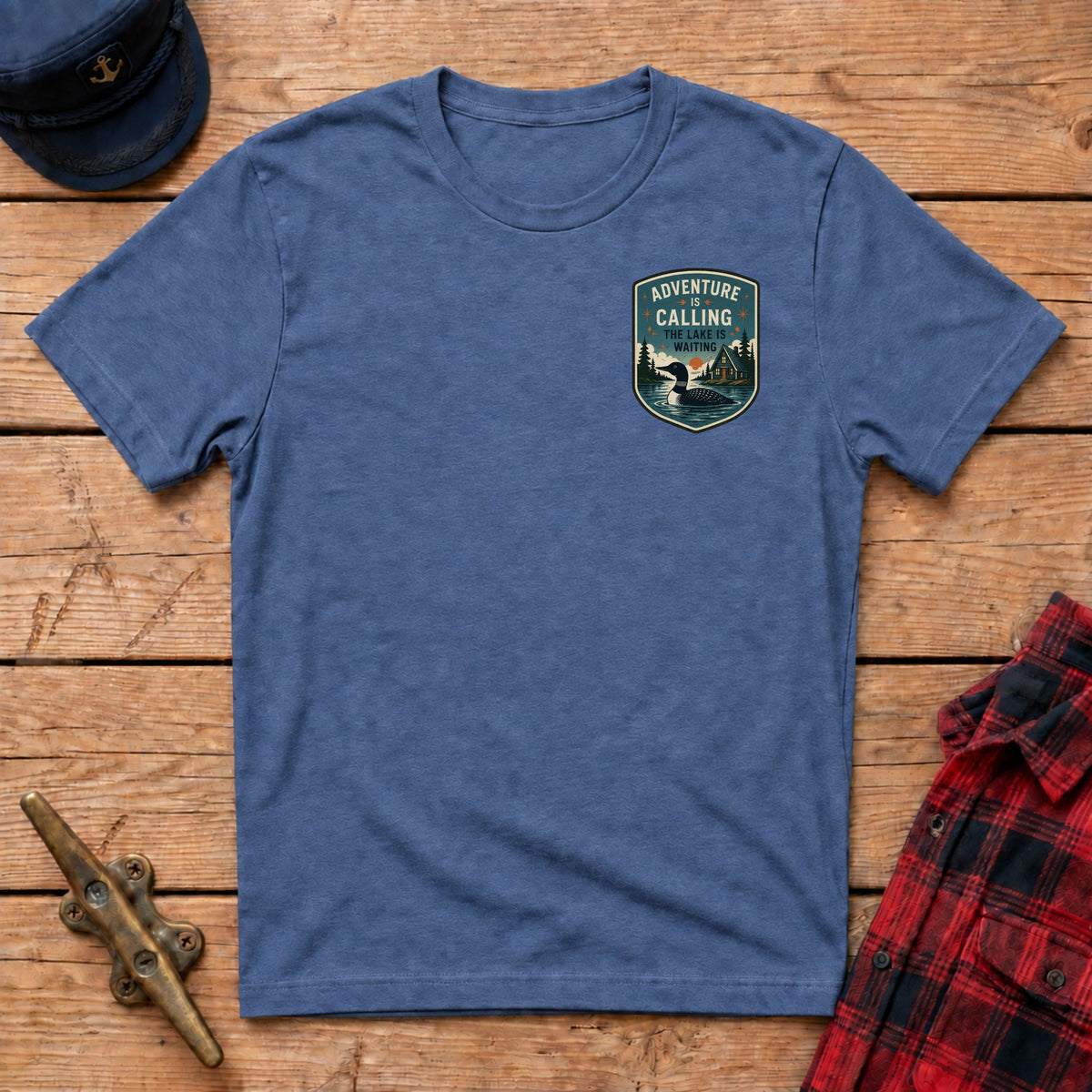 Adventure Calling The Lake Is Waiting Graphic Badge Tee