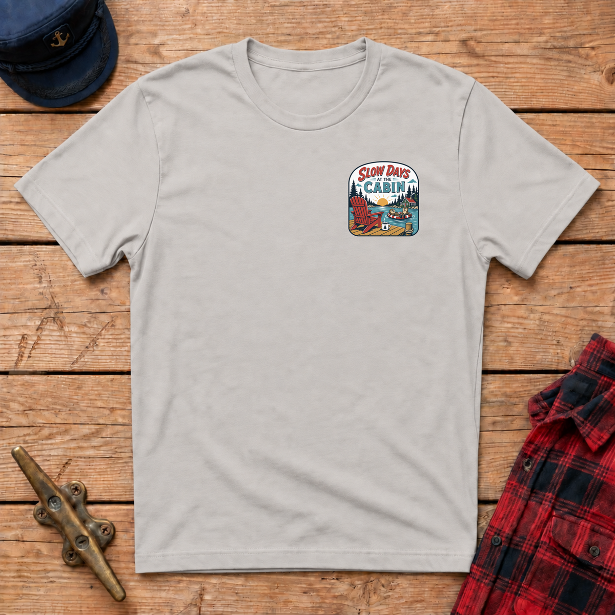 Slow Days at the Cabin Graphic Badge Tee
