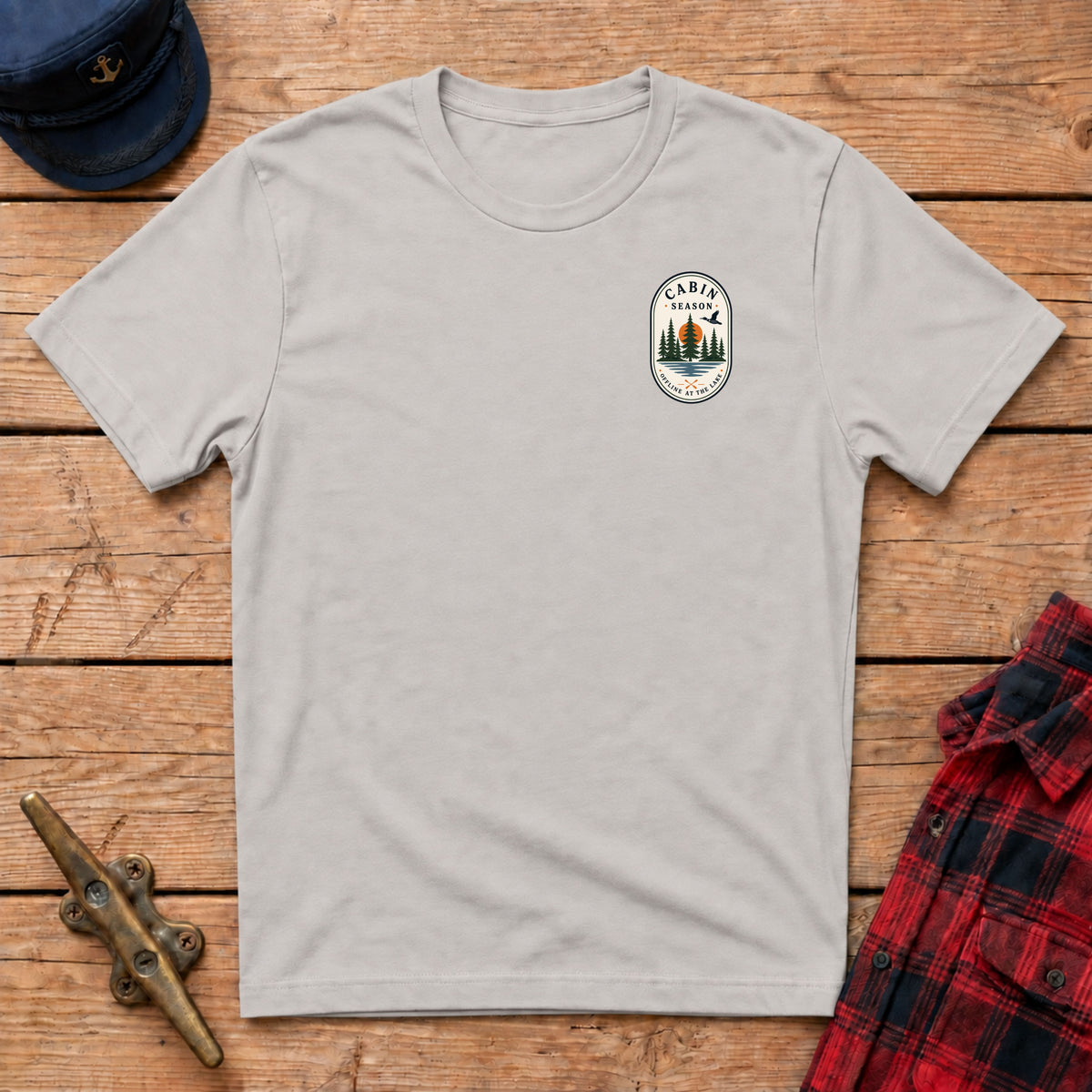 Cabin Season Offline at the Cabin Graphic Badge Tee