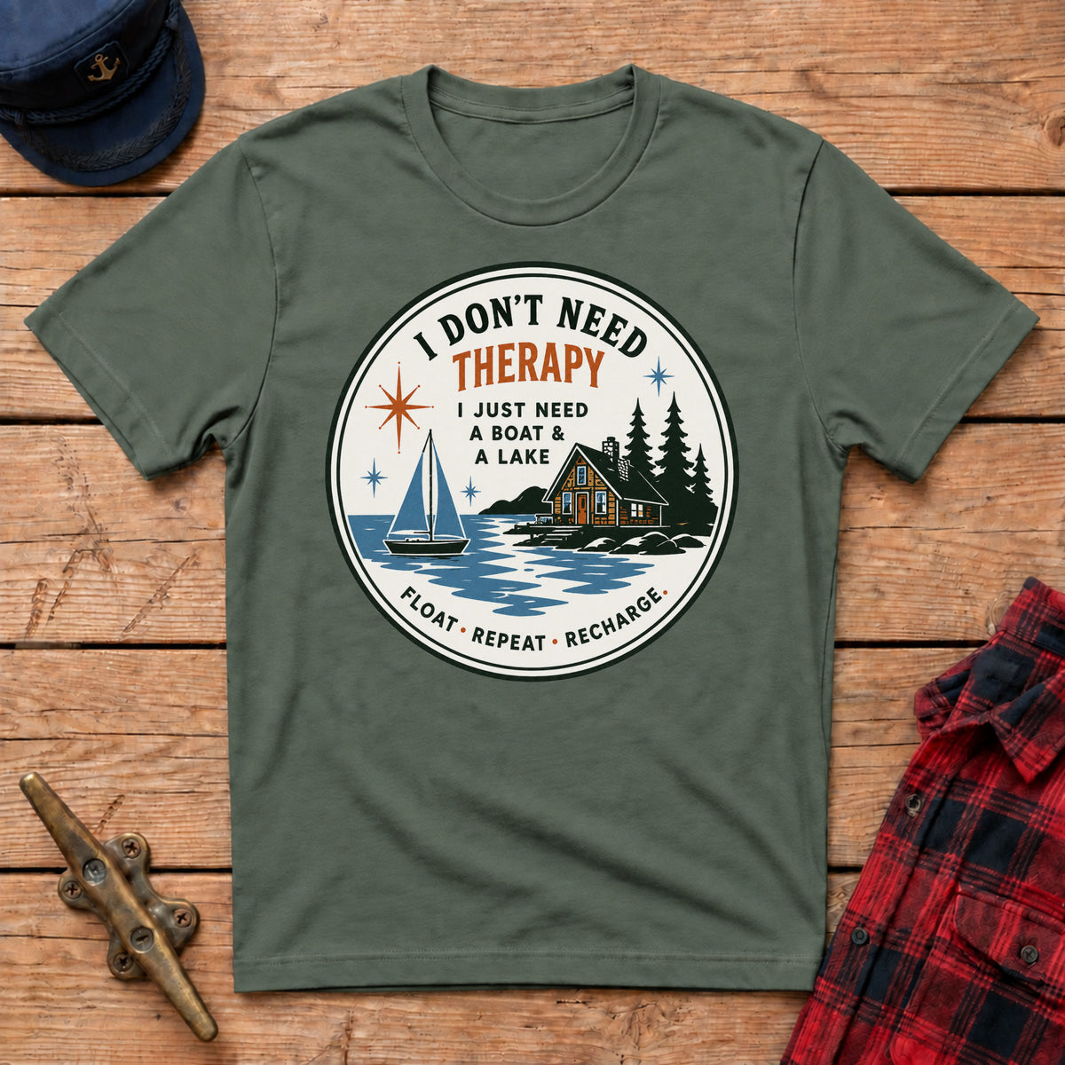 I Don't Need Therapy I Just Need A Boat & A Lake Graphic Tee