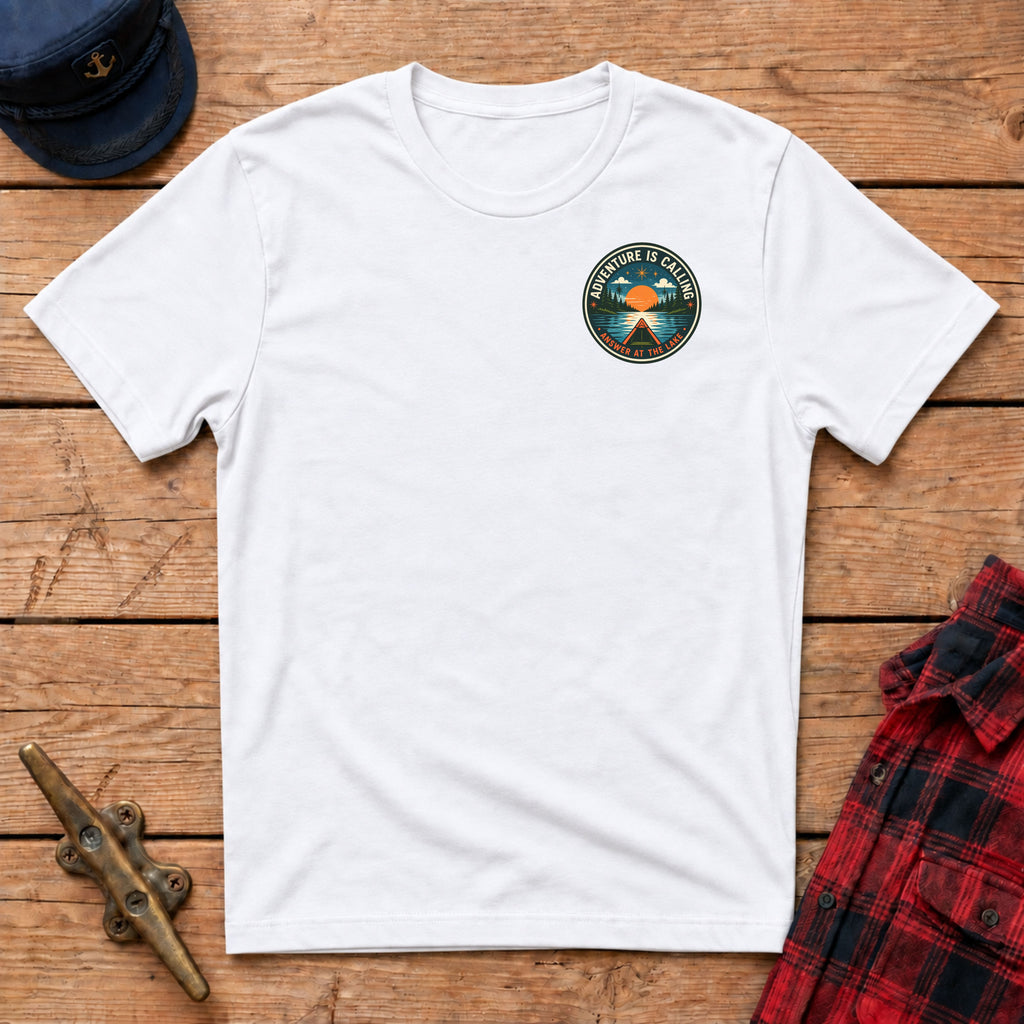 Adventure Is Calling Answer At The Lake Graphic Badge Tee