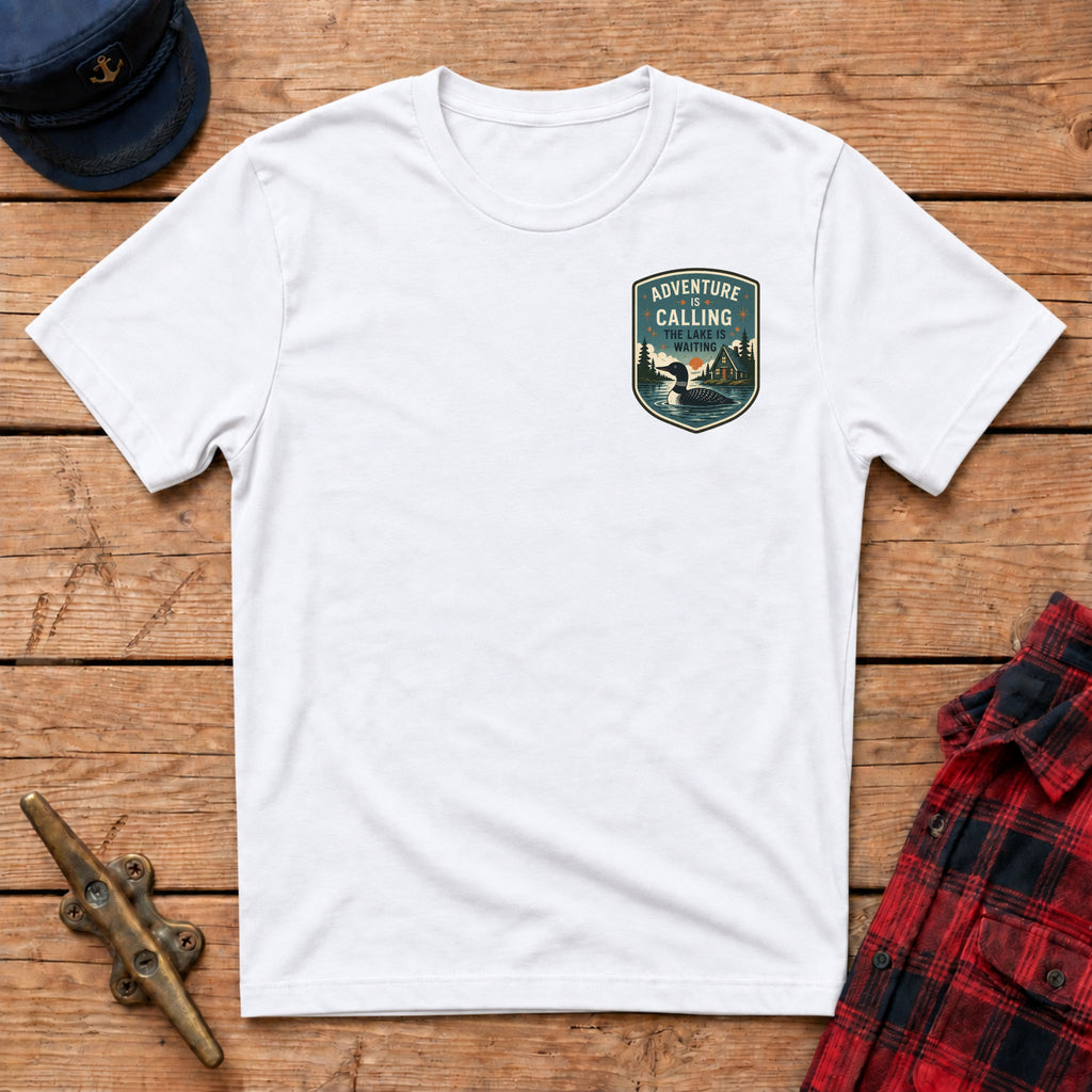 Adventure Calling The Lake Is Waiting Graphic Badge Tee