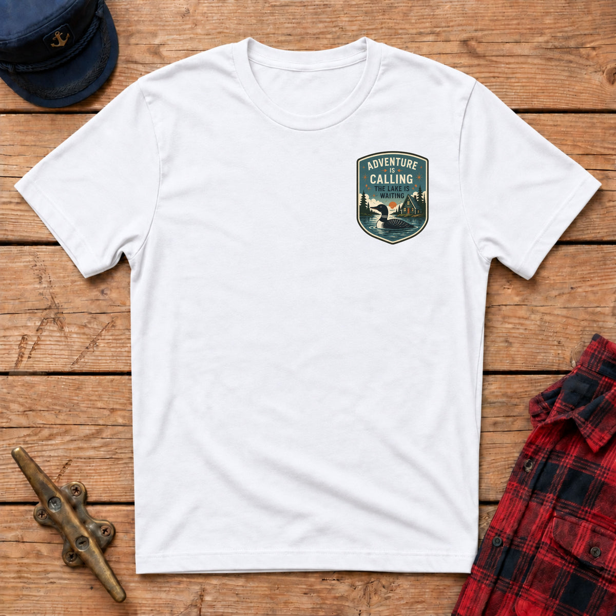 Adventure Calling The Lake Is Waiting Graphic Badge Tee