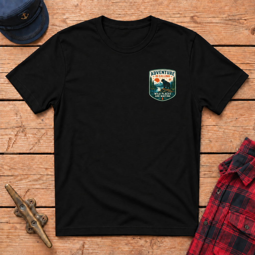 Adventure Is Calling badge tee in Black