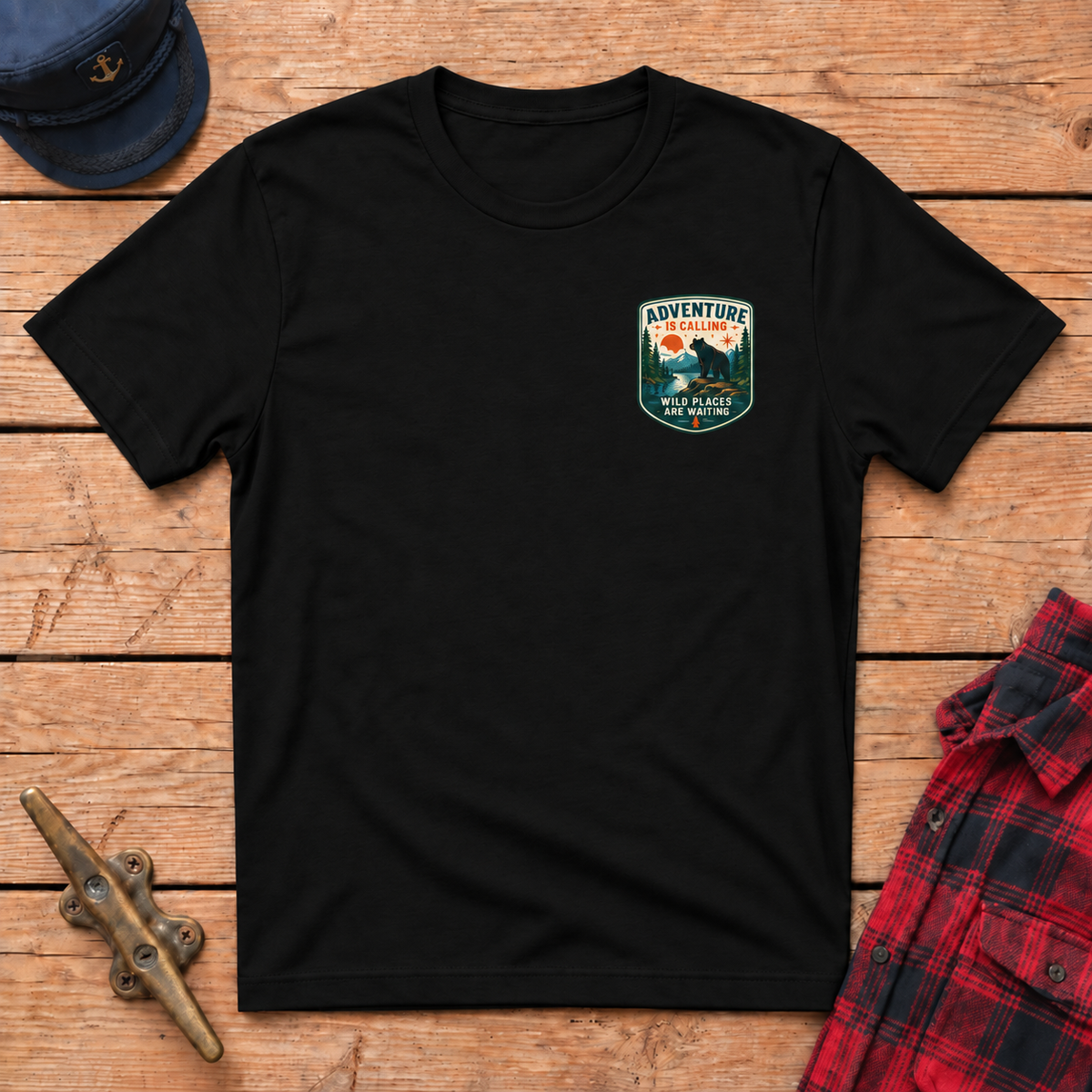Adventure Is Calling badge tee in Black