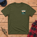 Adventure Is Calling badge tee in Military Green