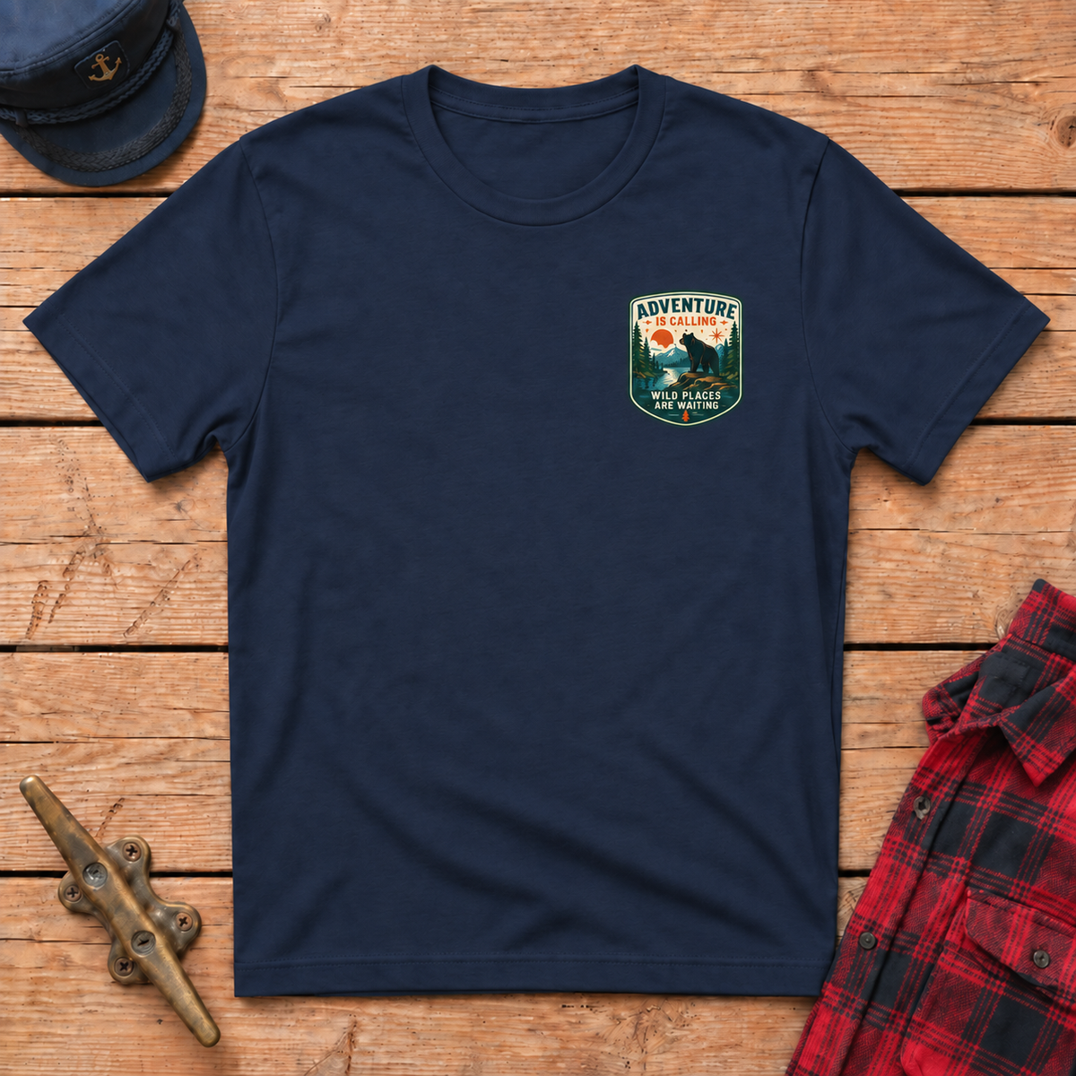 Adventure Is Calling badge tee in Navy