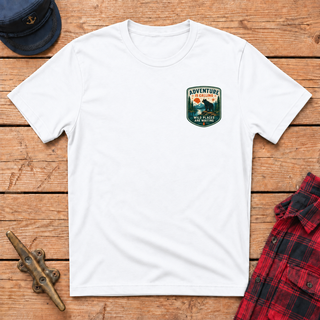 Adventure Is Calling badge tee in White