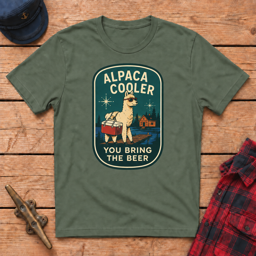 Alpaca Cooler graphic tee in Military Green