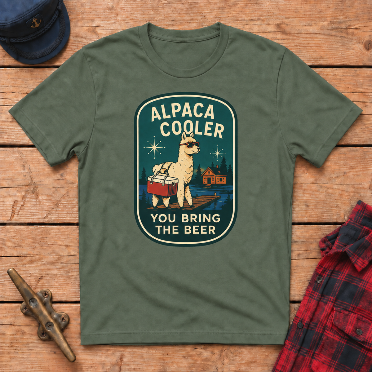 Alpaca Cooler graphic tee in Military Green